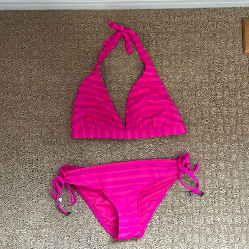 Oakley Hot Pink Striped Women's Bikini Set